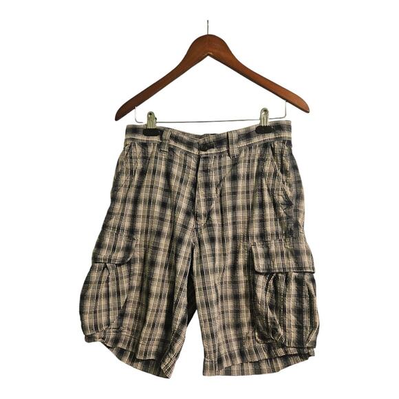 Reunion Shorts Mens Plaid Cargo Size 30 Blue Tan Pockets Skater - Picture 1 of 5